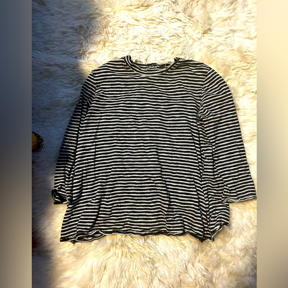 Free People cropped sleeve stripped shirt sz L